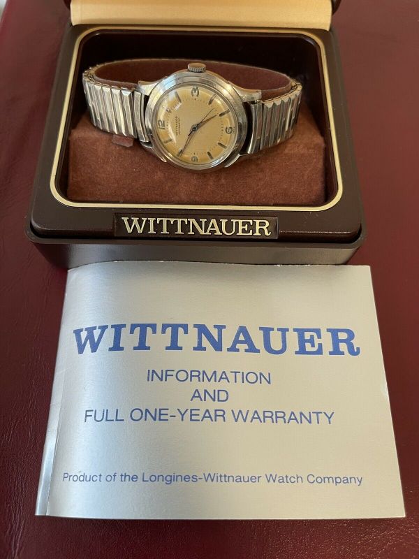 1950 s Wittnauer Automatic Mens Watch Box Booklet Pie Pan Style Dial 1950 s Wittnauer Automatic Mens Watch Box Booklet Pie Pan Style Dial