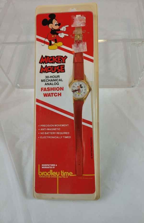 Vintage Bradley Time Mickey Mouse Red Watch With Mechanical 69895029
